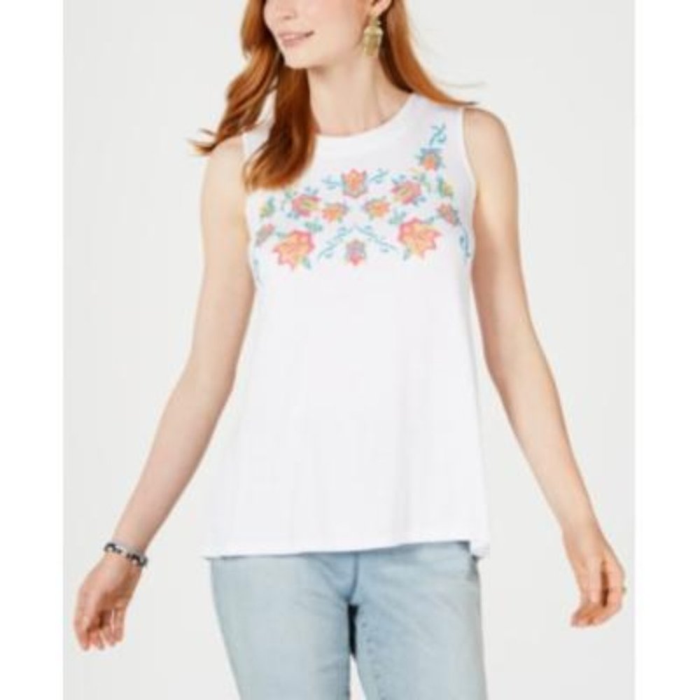 Style & Co. Womens Floral Embroidered Tank Top